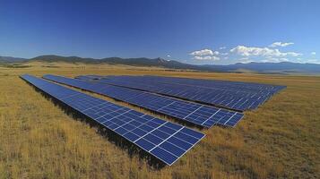 Solar panel array generating clean energy in open field photo