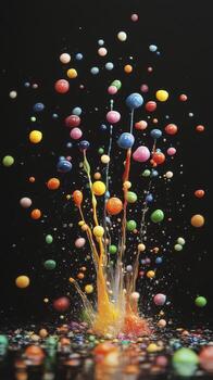 Colorful paint splashing on black background photo