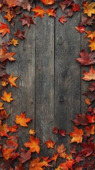 vistoso otoño arce hojas marco en rústico madera antecedentes foto