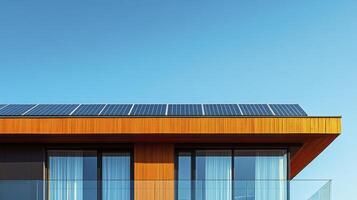 Modern house with solar panels generating clean energy on a sunny day photo