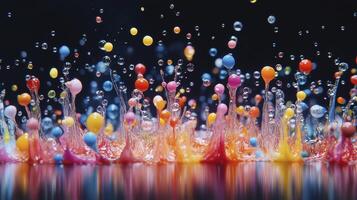 Colorful paint splashing and mixing on black background photo
