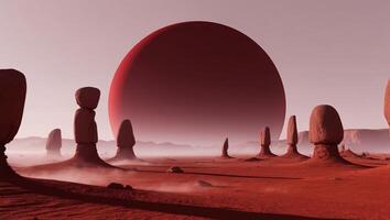 A red planet with a large sphere in the middle photo