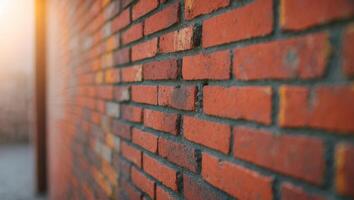 un apretado Disparo de un ladrillo pared presentando un brumoso esquina zona en el antecedentes. foto