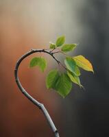 A branch with leaves on it against a blurred background photo