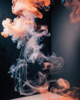 Smoke is being blown into the air in a room photo