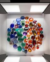 A large collection of colorful gems in a light box photo