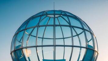 A glass sphere with a blue sky in the background photo