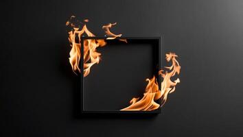 A black frame with fire coming out of it photo