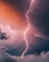 Lightning bolt striking the clouds in the sky photo