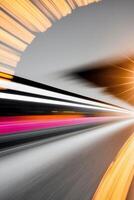 Motion blur of a car driving on a highway photo
