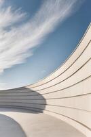 A white wall with curved lines and a sky photo