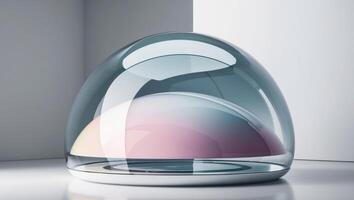 A glass sphere with a pink and blue color photo