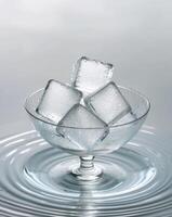 Ice cubes in a glass bowl on a surface photo