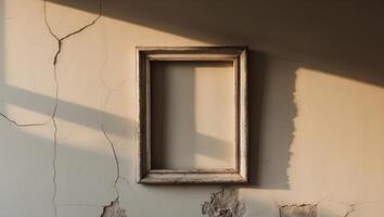 An empty frame on a wall in an old building photo