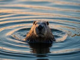 A beaver swimming in the water photo