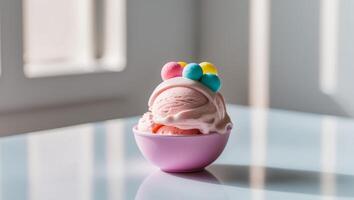An ice cream with colorful eggs in it photo