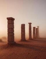 A group of stone pillars in the desert photo