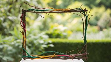 A colorful frame made out of twigs and leaves photo