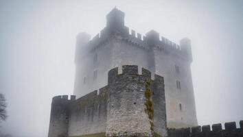 A castle in the fog with a foggy sky photo