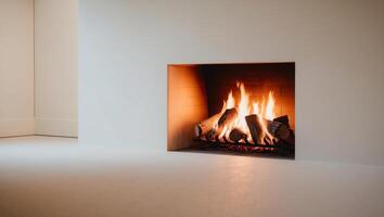 A fireplace with a fire burning in it photo
