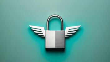 A lock with wings on a green background photo