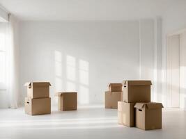 Empty room with cardboard boxes and a window photo