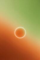 An orange circle is shown in the middle of a green and orange background photo