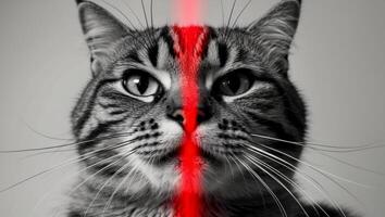 A cat with red eyes and a red line photo