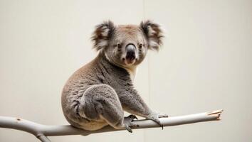 A koala is sitting on a branch photo