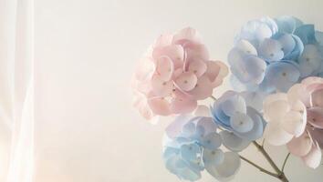 A vase with three different colored flowers photo