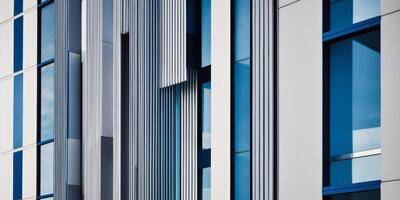 Modern architecture of a building with blue and white stripes photo
