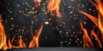 Fire and sparks on a black background photo