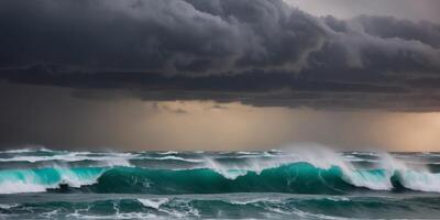 Stormy sea with waves and dark clouds photo