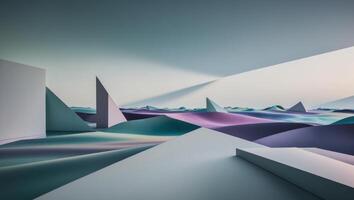 A 3d rendering of a desert landscape with mountains and a sky photo