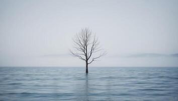 A lone tree in the middle of a lake photo