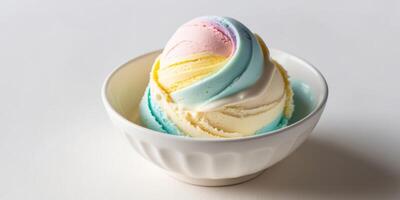 A bowl of ice cream with a rainbow swirl photo