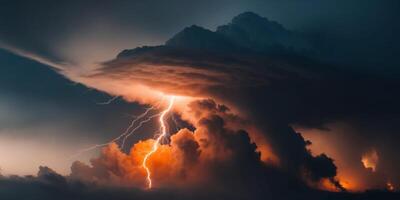 A lightning bolt is seen coming out of a cloud photo