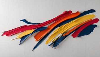 A large painting of a colorful brush on a wall photo