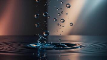 Water droplets falling into a pool of water photo