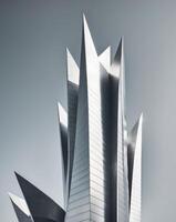 A tall building with a large metal structure photo