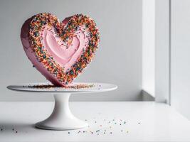 A heart shaped cake with sprinkles on top photo