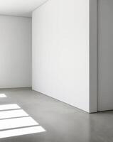 Empty white room with concrete floor and white walls photo