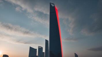 The tallest building in the world is illuminated red photo