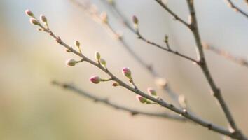 A close up of a tree branch with buds photo
