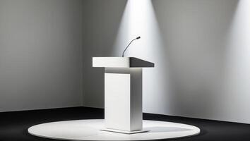 A podium with a microphone in front of it photo