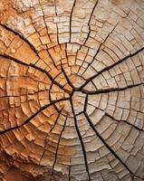 A close up of a tree stump with cracks photo
