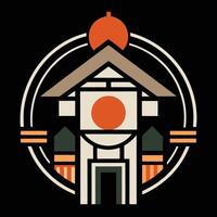 A building with a clock on top of it vector