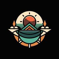 A logo for a restaurant with a sun and mountains vector