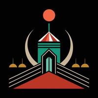 A colorful logo with a tower and a sun vector