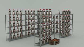 A large rack of bottles with red tops photo